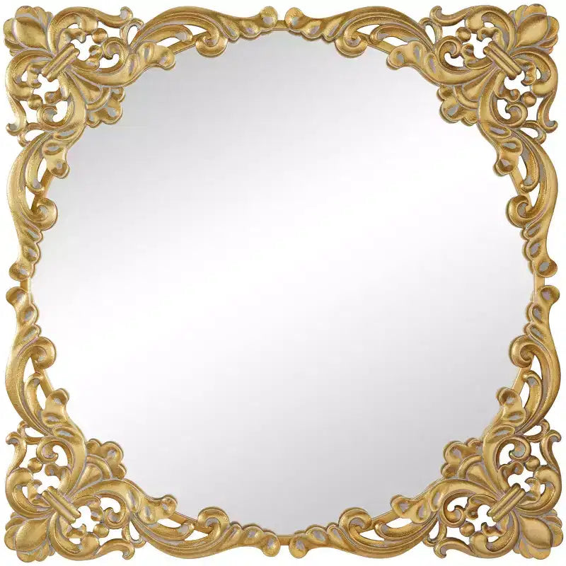 Olivia & May Metal Floral Ornate Baroque Room Wall Mirror with Distressed Details Gold