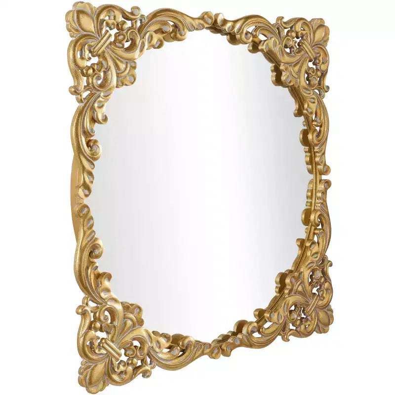 Metal Floral Ornate Baroque Wall Mirror with Distressed Details Gold