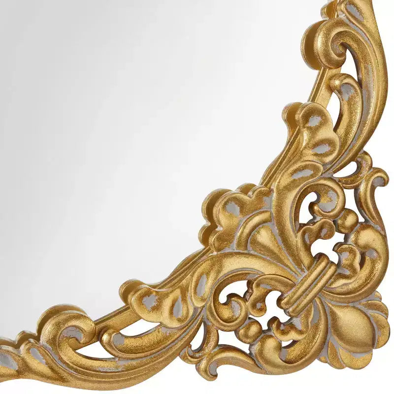 Miroir Mural Baroque Orné Floral en Métal avec Détails Vieillis Doré
