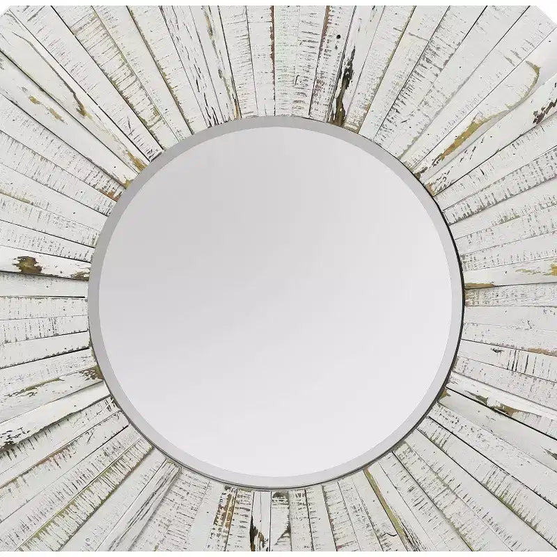 Distressed Modern Farmhouse Wood Wall Mirror White - Antiqued Glass, Fir & MDF Frame