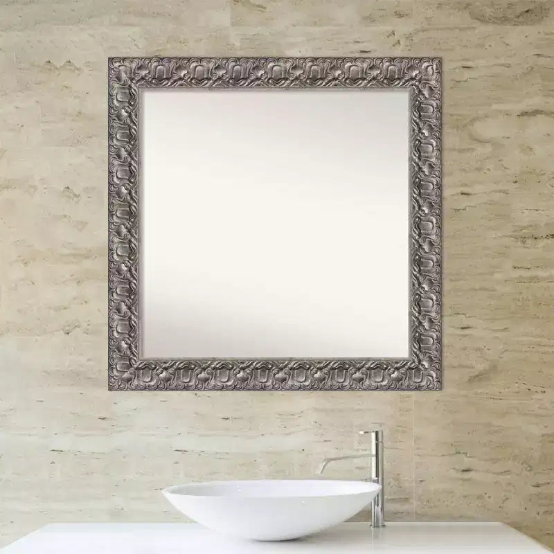 Miroir mural de salle de bain en bois 32" x 32" - Carré moderne, quincaillerie de montage incluse