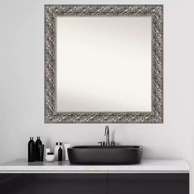 32" x 32" Wood Bathroom Wall Mirror - Modern Square, Includes Mounting Hardware