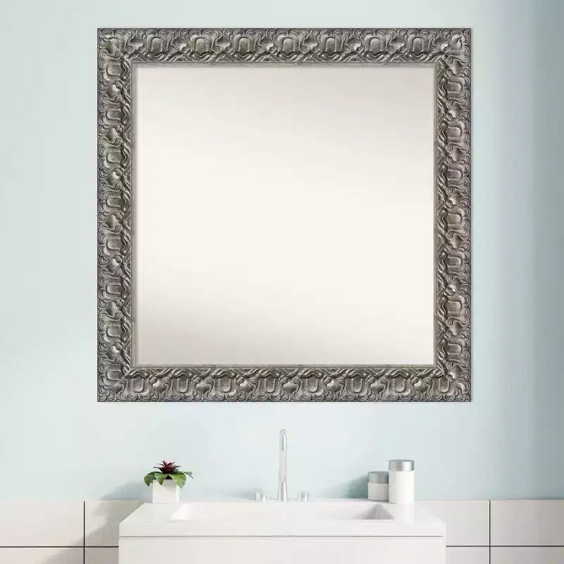 Miroir mural de salle de bain en bois 32" x 32" - Carré moderne, quincaillerie de montage incluse