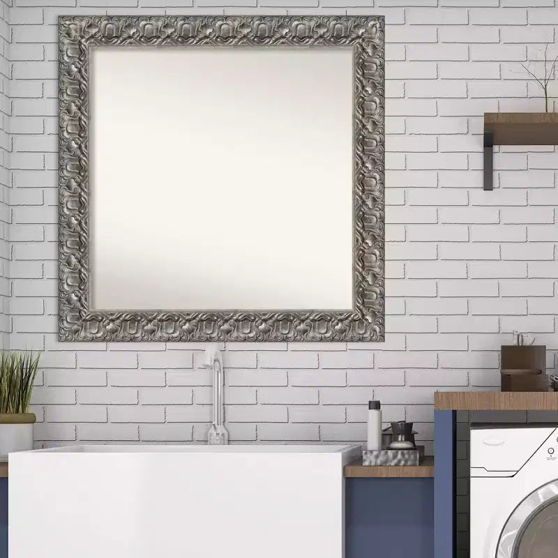 Miroir mural de salle de bain en bois 32" x 32" - Carré moderne, quincaillerie de montage incluse