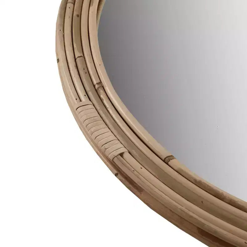 Natural Rattan Round Wall Mirror – Handwoven, Nautical Decor, No Assembly Required