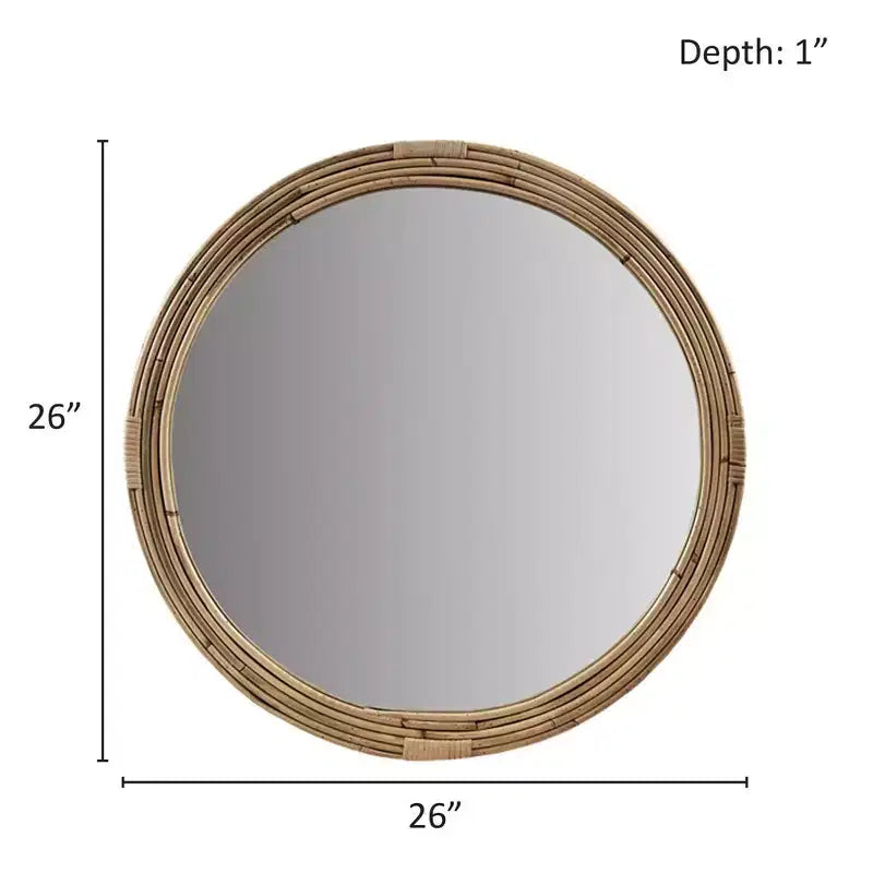 Miroir mural rond en rotin naturel – Tressé à la main, décoration nautique, aucun assemblage requis