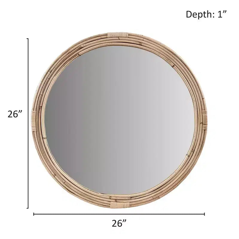 Miroir mural rond en rotin naturel – Tressé à la main, décoration nautique, aucun assemblage requis
