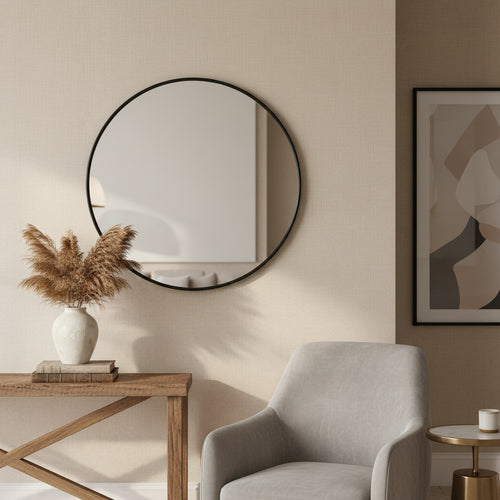 Howard Elliott 30" Round Stainless Steel Shadowbox Framed Wall Mirror Black