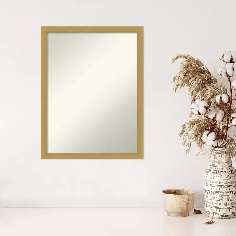 20" x 26" Non-Beveled Brushed Gold Narrow Wall Mirror – Rectangular Vanity Mirror with Mounting Hardware