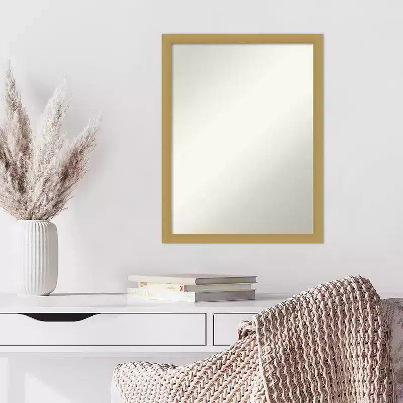 20" x 26" Non-Beveled Brushed Gold Narrow Wall Mirror – Rectangular Vanity Mirror with Mounting Hardware