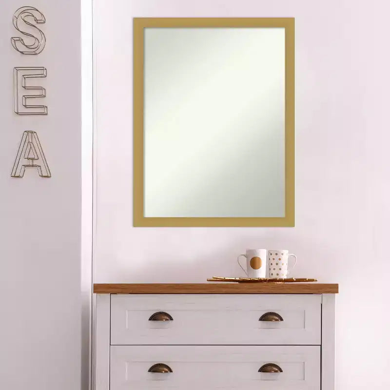 20" x 26" Non-Beveled Brushed Gold Narrow Wall Mirror – Rectangular Vanity Mirror with Mounting Hardware