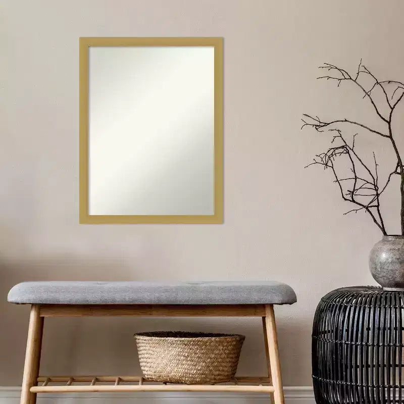 20" x 26" Non-Beveled Brushed Gold Narrow Wall Mirror – Rectangular Vanity Mirror with Mounting Hardware