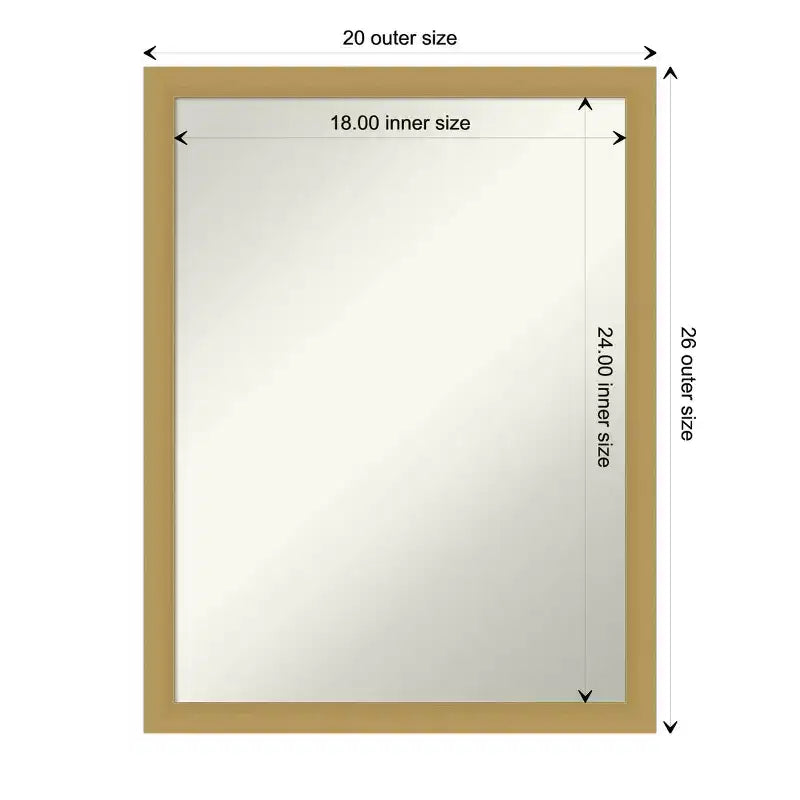 20" x 26" Non-Beveled Brushed Gold Narrow Wall Mirror – Rectangular Vanity Mirror with Mounting Hardware