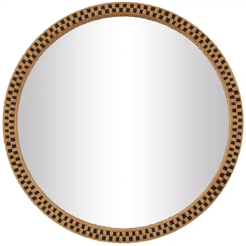 32"x32" Wooden Handmade Woven Checkered Wall Mirror Brown - Olivia & May