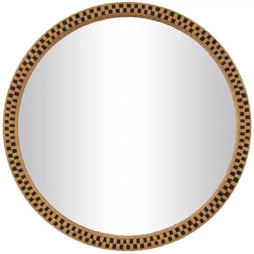 32"x32" Wooden Handmade Woven Checkered Wall Mirror Brown - Olivia & May