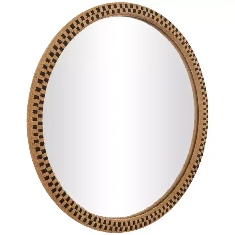 Miroir mural rond à carreaux tissé à la main 32" x 32" - Marron