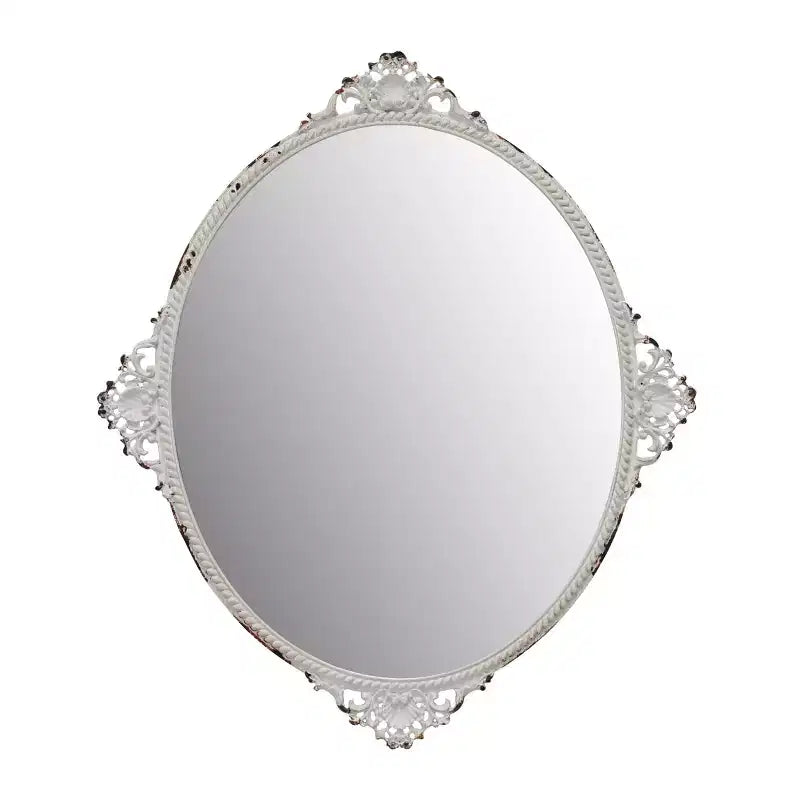 Miroir mural ovale en métal vieilli blanc