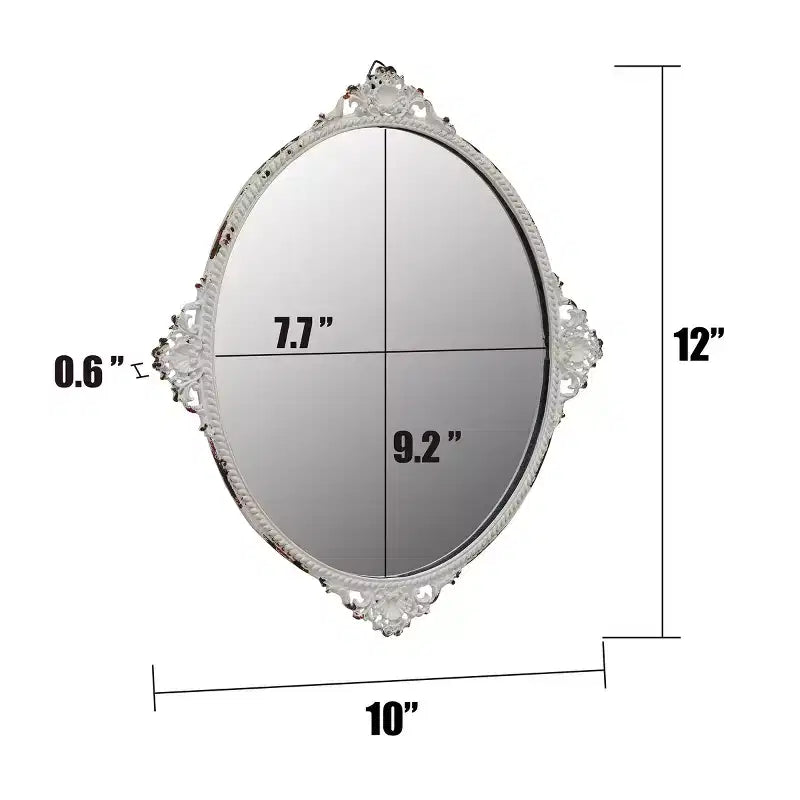 Miroir mural ovale en métal vieilli blanc