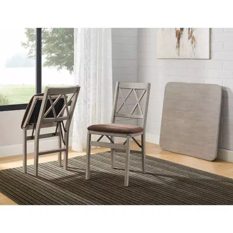 Stakmore Set of 2 Folding Chair Driftwood Finish Upholstered, Fully Assembled, Hardwood Frame