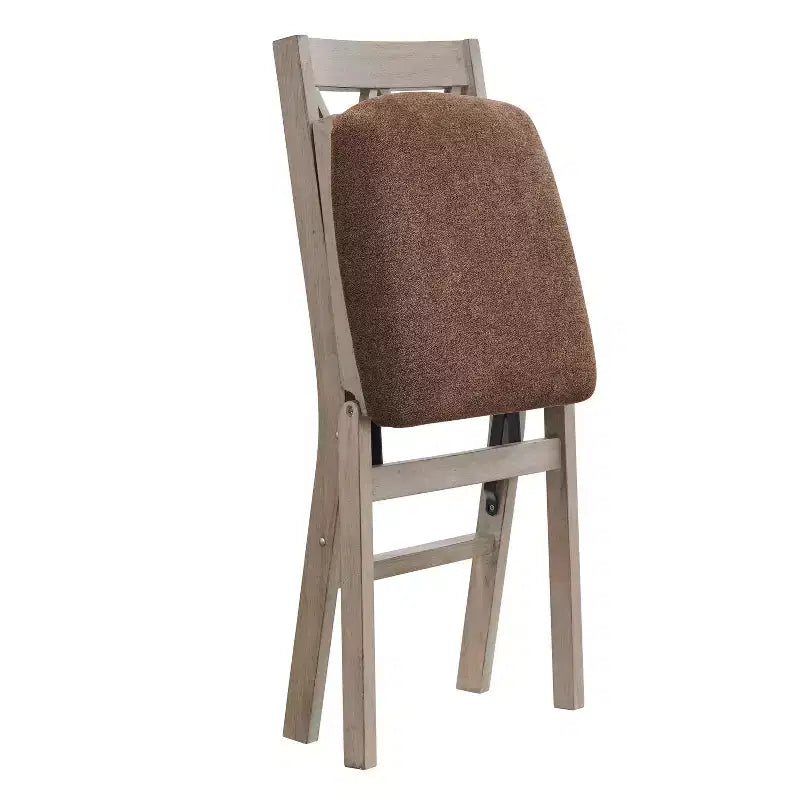 Set of 2 Folding Chair Driftwood Finish Upholstered, Fully Assembled, Hardwood Frame