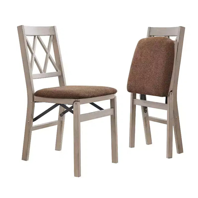Set of 2 Folding Chair Driftwood Finish Upholstered, Fully Assembled, Hardwood Frame