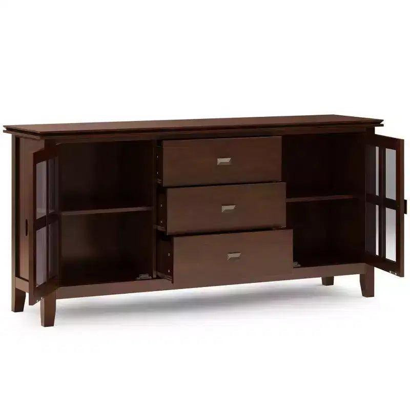 Large Stratford Sideboard Buffet Russet Brown - WyndenHall: Solid Hardwood, 3 Drawers, 2 Cabinets