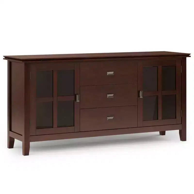 Large Sideboard Buffet Russet Brown – Solid Hardwood, 3 Drawers, 2 Cabinets