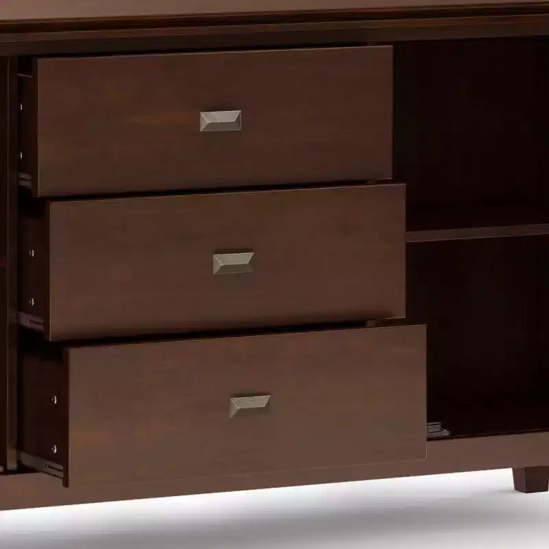 Grand buffet bahut brun roux – Bois massif, 3 tiroirs, 2 placards