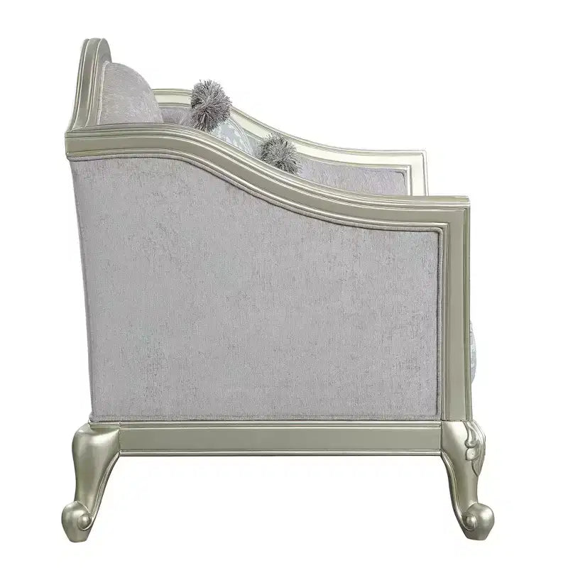 66" Sofa Light Gray Linen & Champagne Finish