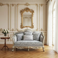 Canapé 168 cm en lin gris clair et finition couleur champagne