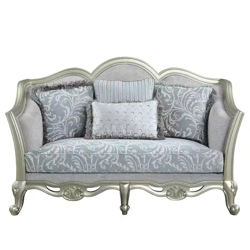 66" Sofa Light Gray Linen & Champagne Finish