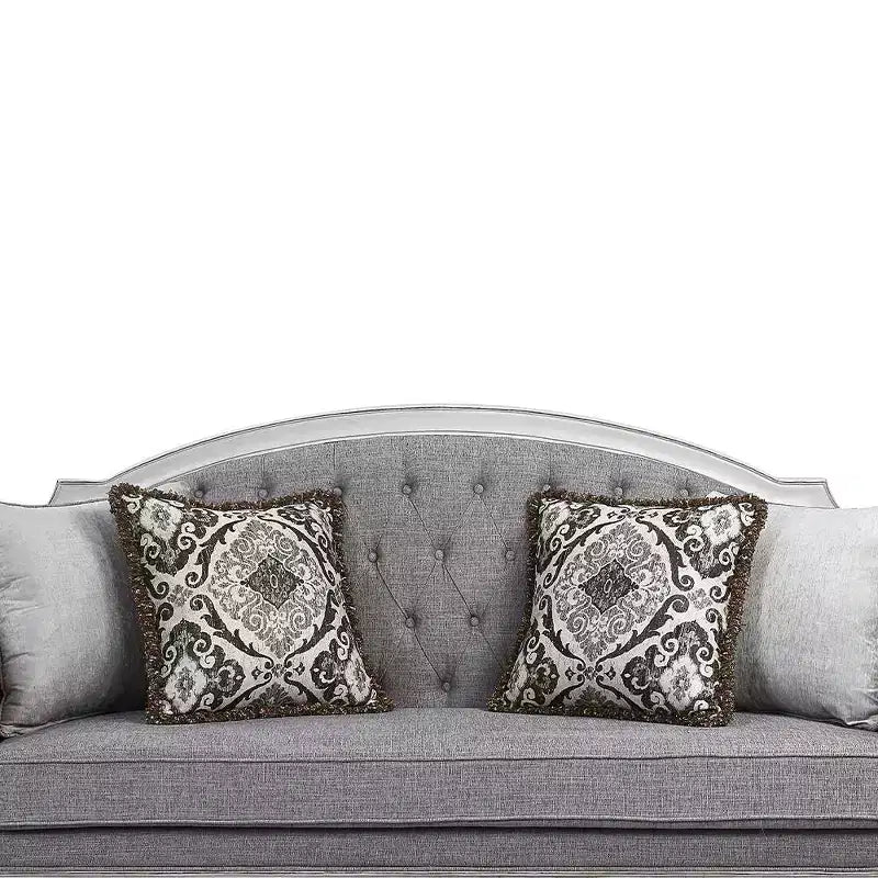 88" Gray Fabric Sofa with Antique White Finish