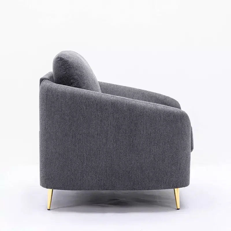 Canapé 80" en lin gris – Piétement en métal chromé, Assise à ressorts ensachés, Structure en bois