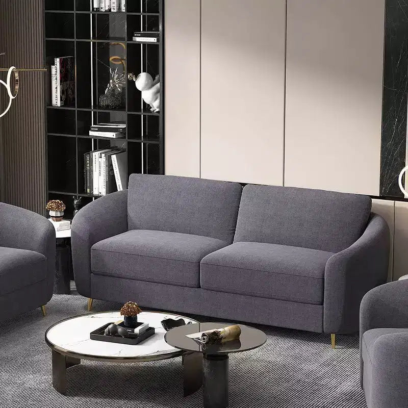 80" Sofa Gray Linen - Chrome Metal Legs, Pocket Coil Seat, Wood Frame