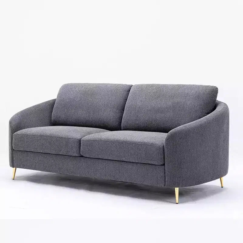 Canapé 80" en lin gris – Piétement en métal chromé, Assise à ressorts ensachés, Structure en bois