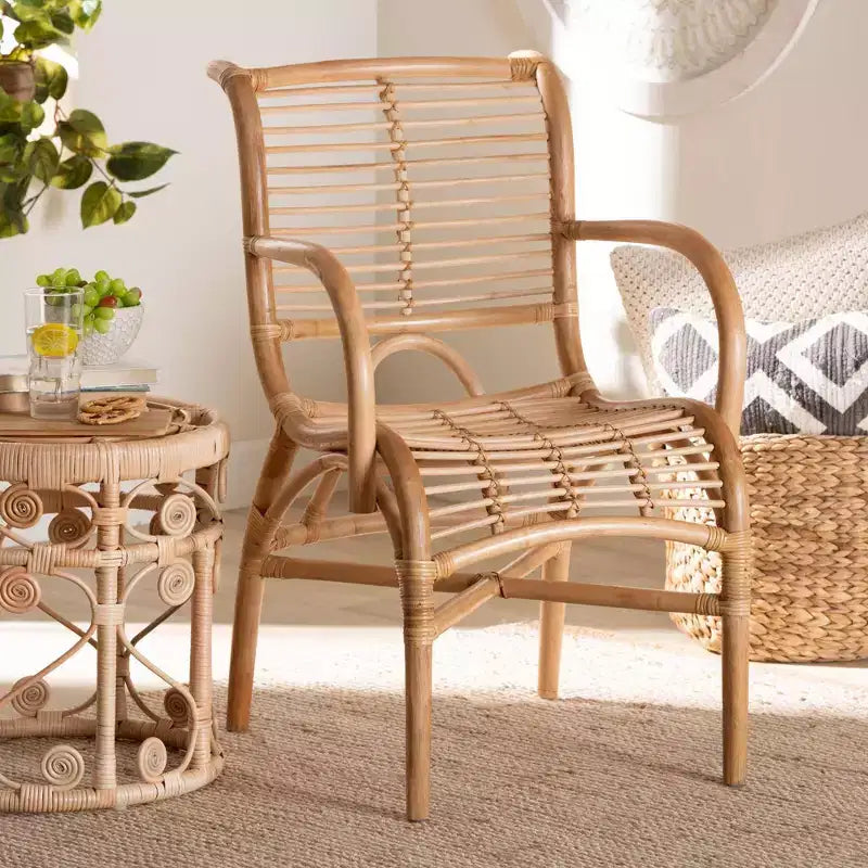 Natural Rattan Lounge Chair - Natural Brown, Indoor Wicker Accent