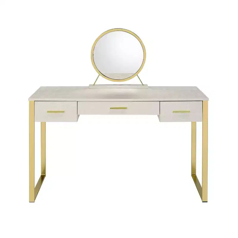 50" Myles Vanity Table Antique White and Champagne Finish - Acme Furniture