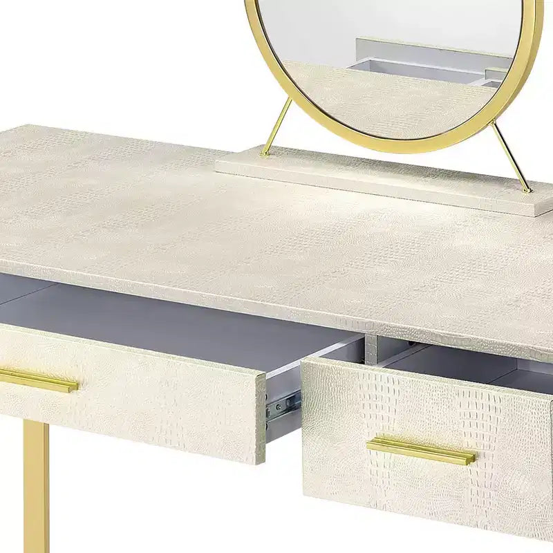 50" Vanity Table Antique White and Champagne Finish