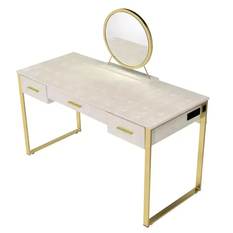 50" Vanity Table Antique White and Champagne Finish