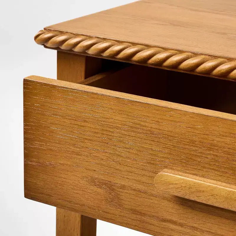 Oak Brown Square Nightstand with Drawer and Lower Shelf
