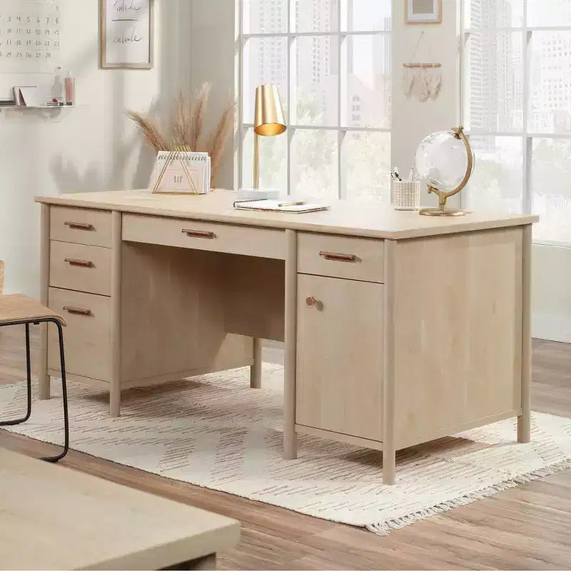 Executive Desk in Natural Maple with Storage & Keyboard Tray