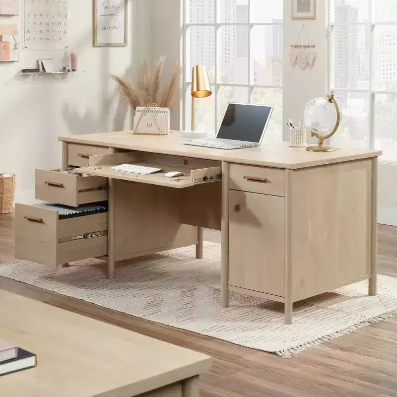 Executive Desk in Natural Maple with Storage & Keyboard Tray