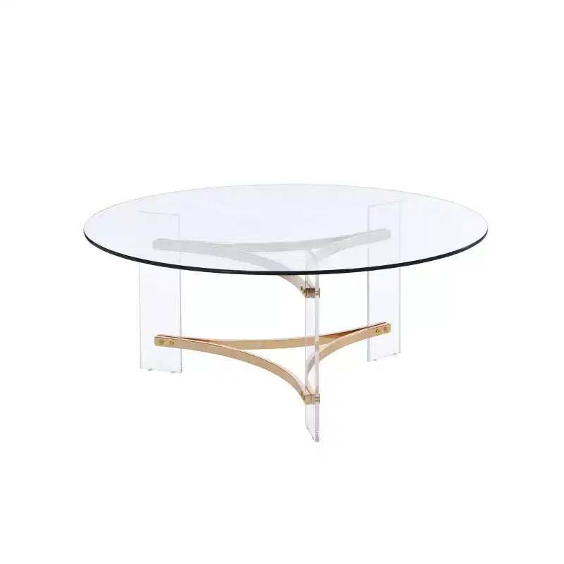 41" Sosi Coffee Table Gold Finish - Acme Furniture: Modern Round Tempered Glass Top, Storage Compartment, Powder-Coated Frame