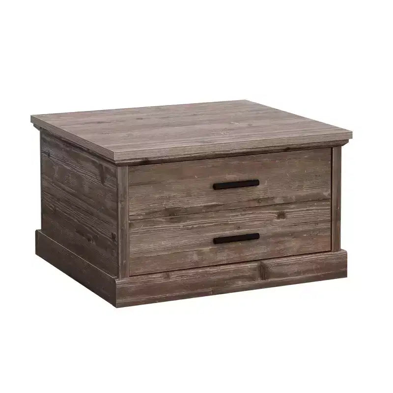 Sauder Aspen Post Square Coffee Table Pebble Pine: Farmhouse Style, MDF with Metal Hardware, Meets CPSC Standards