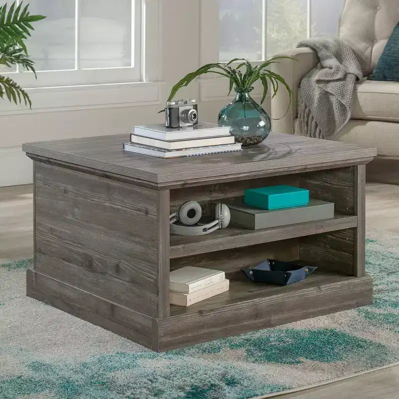 Square Storage Coffee Table – Pebble Pine Finish, MDF with Metal Hardware