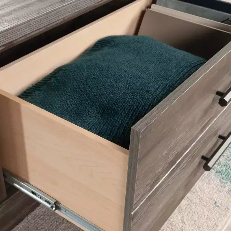 Table basse carrée avec rangement – Finition Pin Galet, MDF avec Quincaillerie Métallique