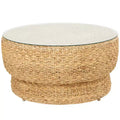 Olivia & May Rattan Handmade Woven Tapered Coffee Table with Glass Top Brown: Nautical Coastal No Assembly