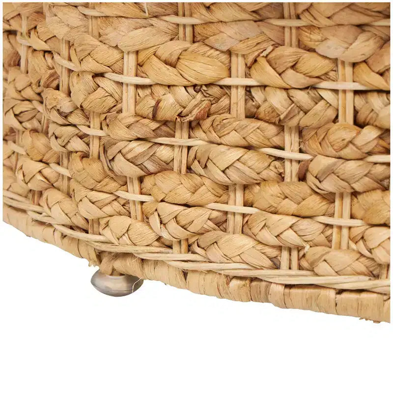Rattan Handmade Woven Tapered Coffee Table with Glass Top, Brown