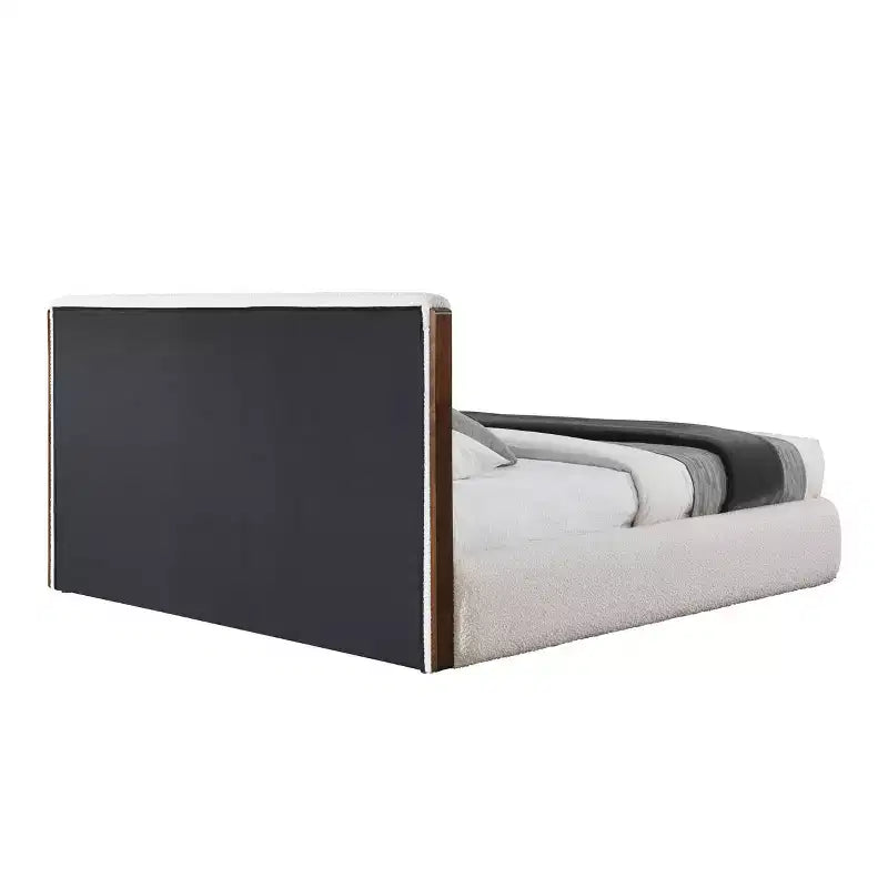 88.98" Queen Bed – White Boucle & Walnut Finish