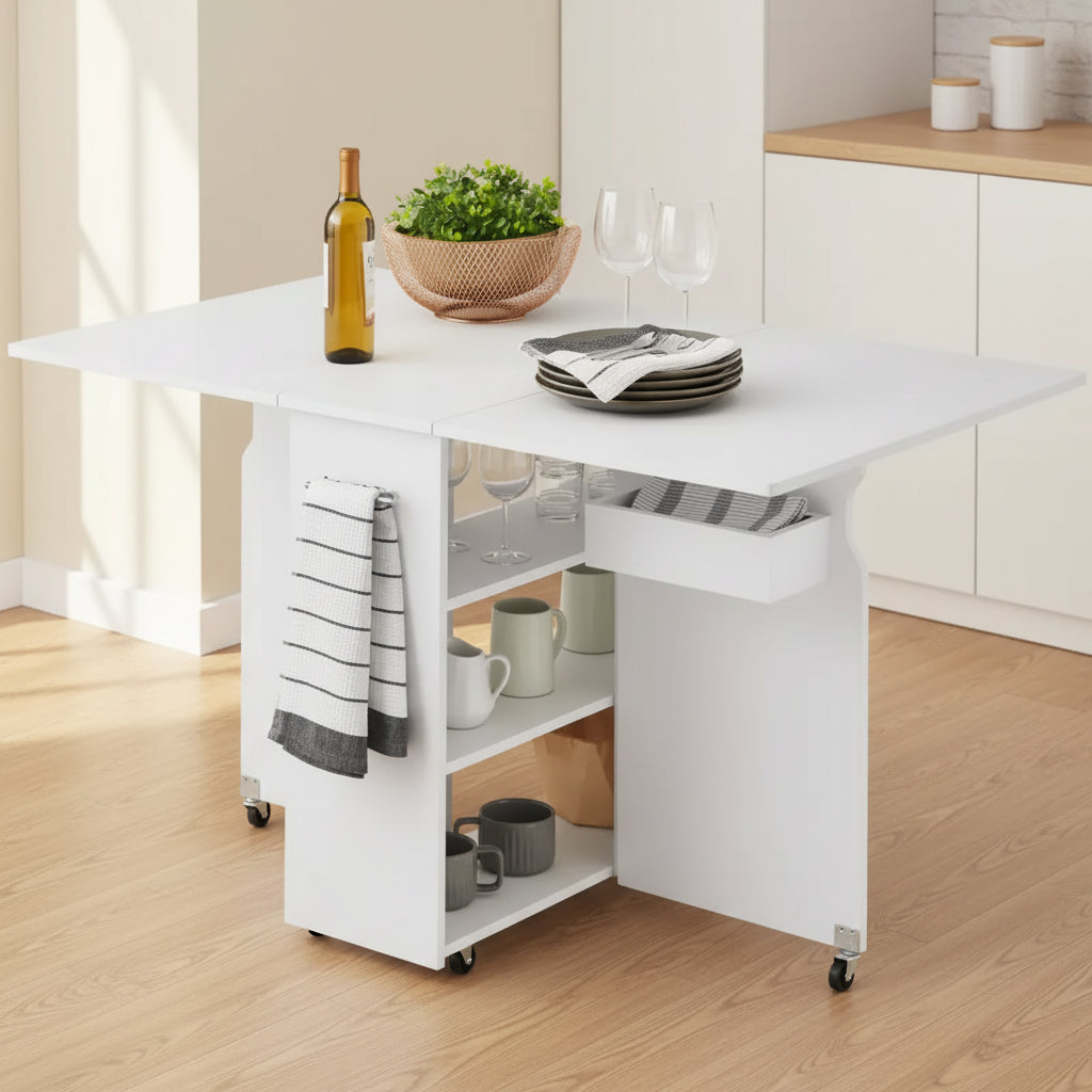 Best Choice Products Multipurpose Folding Table w/ Wheels, 3 Storage Shelves, Cubby, Handle